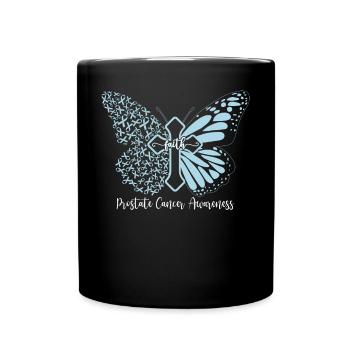 Prostate Cancer Faith Butterfly Cross Gift - Full Colour Mug - black - Front