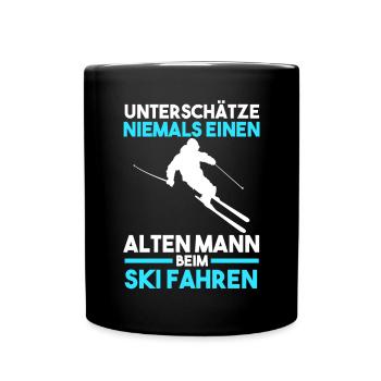 Unterschätze niemals einen alten Mann beim Skifahr - Tasse einfarbig - Schwarz - Vorne