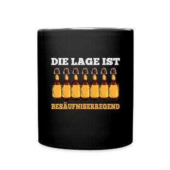 Die Lage ist Besäufniserregend Bier Wein Nachbar - Tasse einfarbig - Schwarz - Vorne