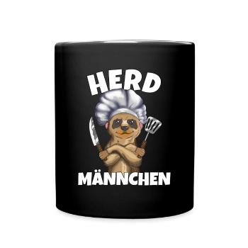 Erdmännchen Herd Männchen Küchenoutfit Kochmotiv - Tasse einfarbig - Schwarz - Vorne
