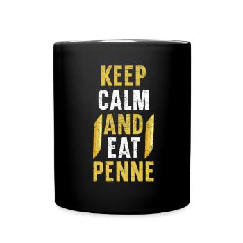 Restez calme et mangez des nouilles spaghetti Penne Pasta - Mug uni - noir - Devant