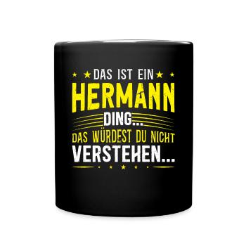 Familienname Hermann - für Familie Hermann - Tasse einfarbig - Schwarz - Vorne