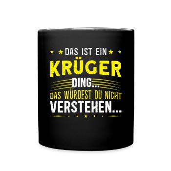 Familienname Krüger - für Familie Krüger - Tasse einfarbig - Schwarz - Vorne