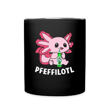 Pfeffilotl Axolotl trinkt Pfeffi Pfefferminzlikör - Tasse einfarbig - Schwarz - Vorne