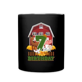 7. Geburtstag - Tasse einfarbig - Schwarz - Vorne