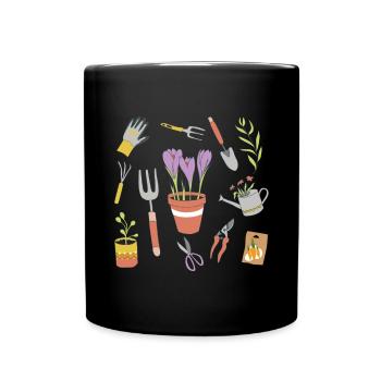 Gärtner Ausrüstung Garten Outfit Gartenwerkzeug - Tasse einfarbig - Schwarz - Vorne