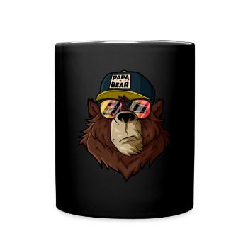 Father's Day PapaBear Papa Vintage Retro Trucker Bear - Full Colour Mug - black - Front