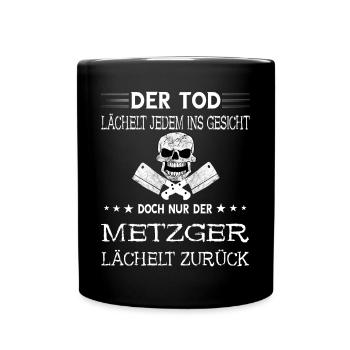 Metzger Totenkopf Metzgermeister Fleischer Fleisch - Tasse einfarbig - Schwarz - Vorne