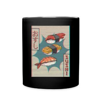 Sushi Japanische Vaporwave Ästhetische Glitch Gesc - Tasse einfarbig - Schwarz - Vorne