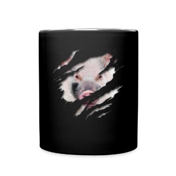 Schweine Gesicht Schwein Riss zerrissen - Tasse einfarbig - Schwarz - Vorne