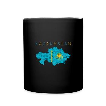 Kasachstan Karte Flagge - Tasse einfarbig - Schwarz - Vorne