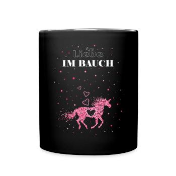 Einhorn Schwangerschaft Babybauch - Tasse einfarbig - Schwarz - Vorne
