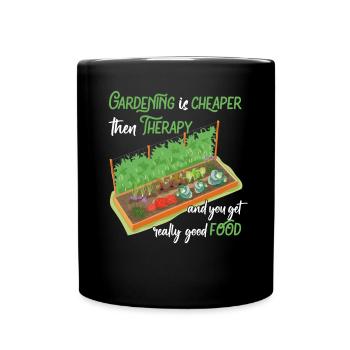 Gardening is the best therapy fun garden - Full Colour Mug - black - Front