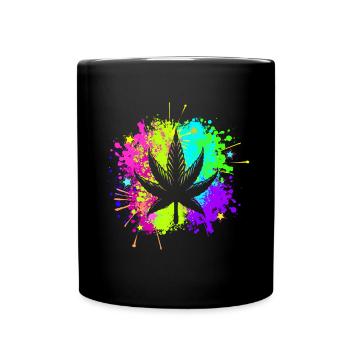 7 blättriges Cannabisblatt - Tasse einfarbig - Schwarz - Vorne