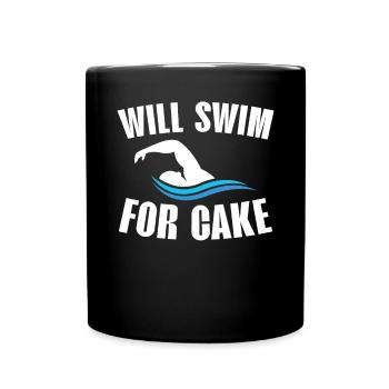 Will Swim For Cake Swimming Coach Swimmer - Full Colour Mug - black - Front
