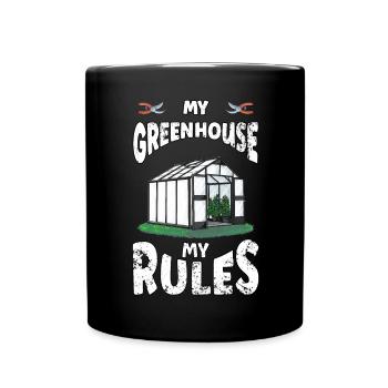 Greenhouse Rules Gardening Gardener - Full Colour Mug - black - Front