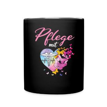 Pflege Mit Herz Pflegekraft Altenpflegerin - Tasse einfarbig - Schwarz - Vorne