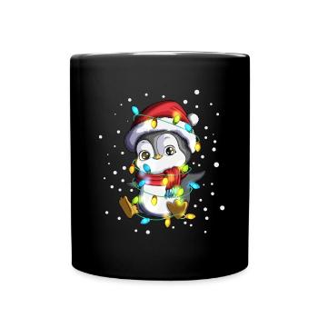 Penguin Christmas Hat Christmas Lights - Full Colour Mug - black - Front