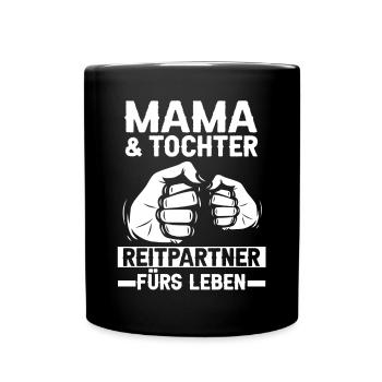 Pferde Mama und Tochter Reiten - Tasse einfarbig - Schwarz - Vorne