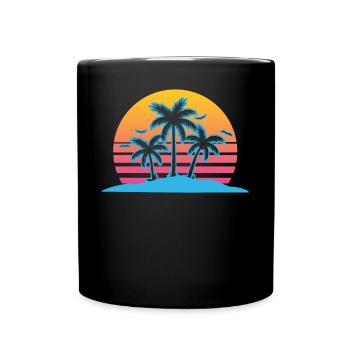 Palm Tree Vaporwave Aesthetic Retro - Full Colour Mug - black - Front