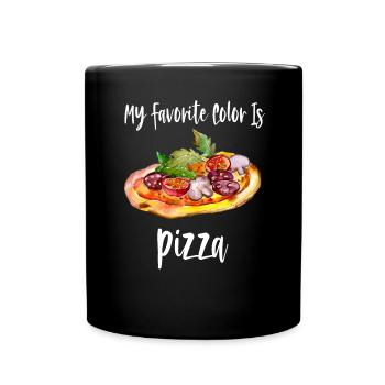 Meine Lieblingsfarbe ist Pizza - Pizzaliebhaber - Pizza - Tasse einfarbig - Schwarz - Vorne