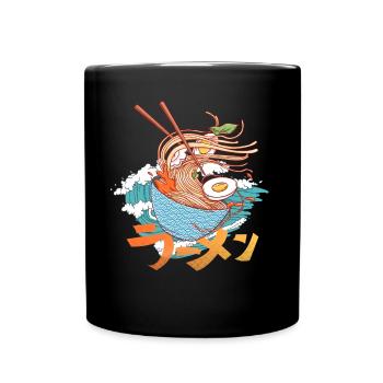 Ramen Suppe Hokusai große Welle Kanagawa Hiragana - Tasse einfarbig - Schwarz - Vorne