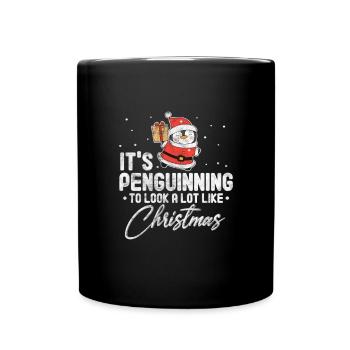 Pinguin Weihnachten - Tasse einfarbig - Schwarz - Vorne