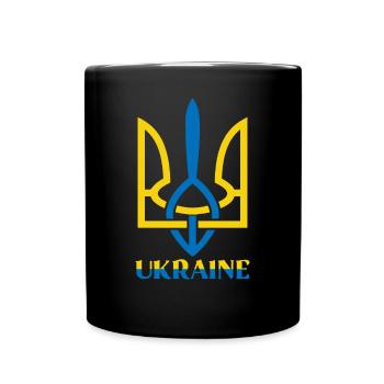 Drapeau de l’Ukraine avec le symbole de l’Ukraine - Mug uni - noir - Devant
