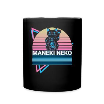 Maneki Neko Katze Retro Geschenk - Tasse einfarbig - Schwarz - Vorne