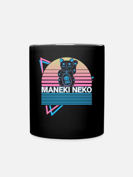 Maneki Neko Katze Retro Geschenk - Tasse einfarbig - Schwarz