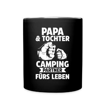 Papa und Tochter Camper Camping - Tasse einfarbig - Schwarz - Vorne