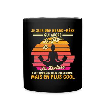 grand mère cool pratiquante yoga et lecture rétro - Mug uni - noir - Devant