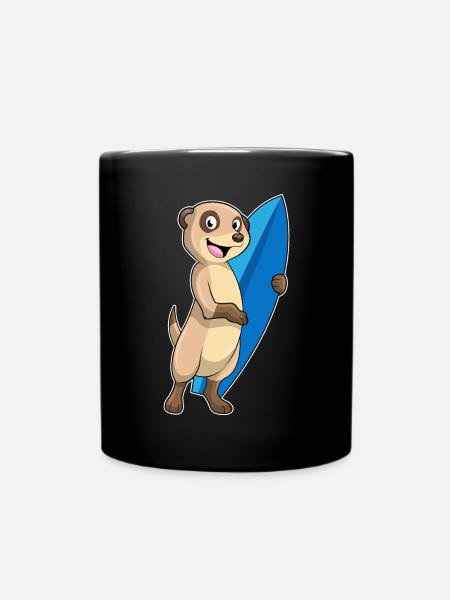 Erdmännchen Surfen Surfbrett Sommer - Tasse einfarbig - Schwarz