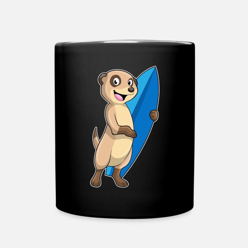 Erdmännchen als Surfer mit Surfbrett - Tasse einfarbig - Schwarz