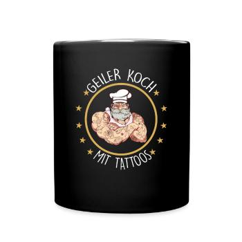 Koch Tattoo Kochen Restaurant Küchenchef - Tasse einfarbig - Schwarz - Vorne