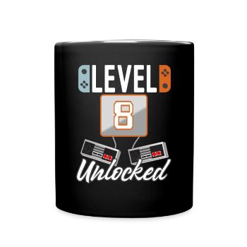 Level 8. freigeschaltet Gamer Geschenkidee - Tasse einfarbig - Schwarz - Vorne