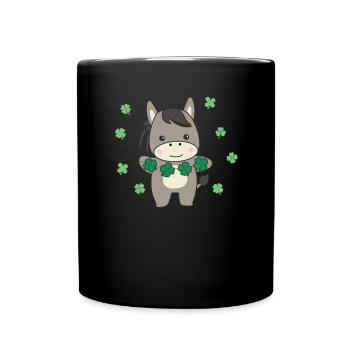 Donkey with shamrocks cute animals for happiness - Full Colour Mug - black - Front
