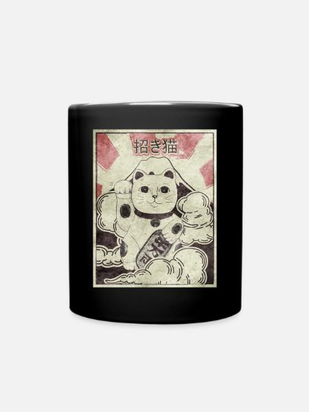 Maneki Neko Katze Japanisch Ästhetisch Vintage Ges - Tasse einfarbig - Schwarz