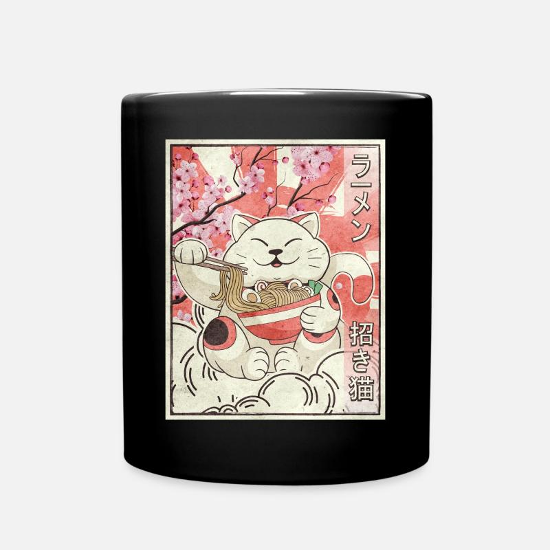 Maneki Neko Cat Ramen Esthétique Japonaise Ges - Mug uni - noir