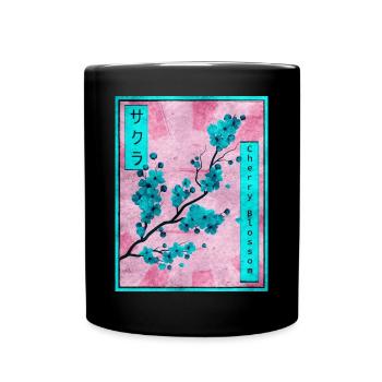 Sakura Cherry Blossom Japanese Aesthetic Gift - Full Colour Mug - black - Front