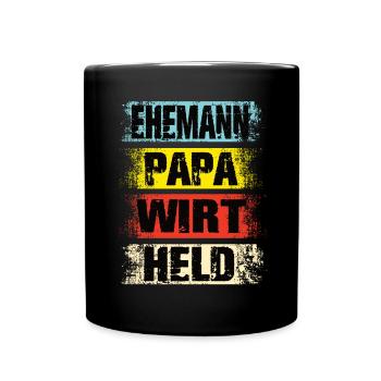Ehemann Papa Wirt Held - Tasse einfarbig - Schwarz - Vorne