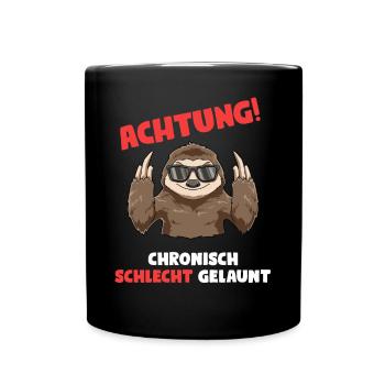 Lustiges Faultier - Schlecht Gelaunt - Tasse einfarbig - Schwarz - Vorne