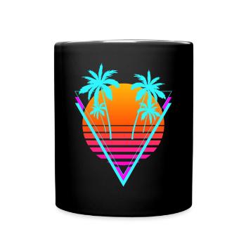 Vaporwave Aesthetic Retro Sunset Palm - Full Colour Mug - black - Front