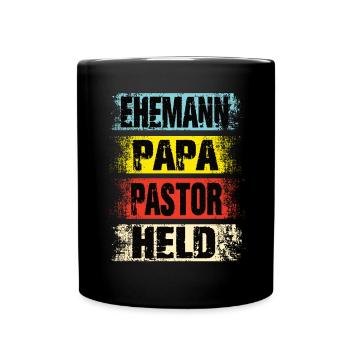 Ehemann Papa Pastor Held - Tasse einfarbig - Schwarz - Vorne