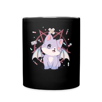 Kawaii Cat Pastel Goth Yami Kawaii Pentagramme G - Mug uni - noir - Devant