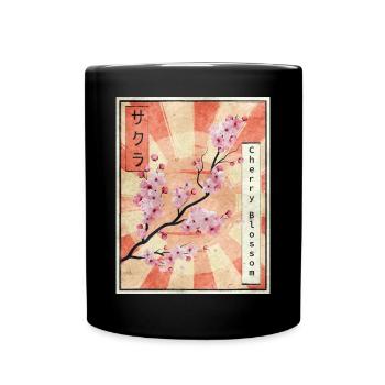 Sakura Cherry Blossom Japanese Aesthetic Gift - Full Colour Mug - black - Front