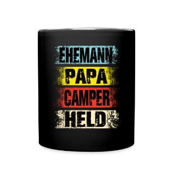 Ehemann Papa Camper Held - Tasse einfarbig - Schwarz - Vorne