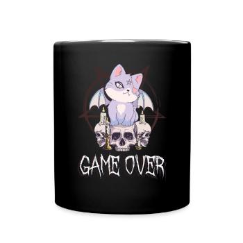 Katzenschädel Goth Game Over Pentagramm Okkultes G - Tasse einfarbig - Schwarz - Vorne