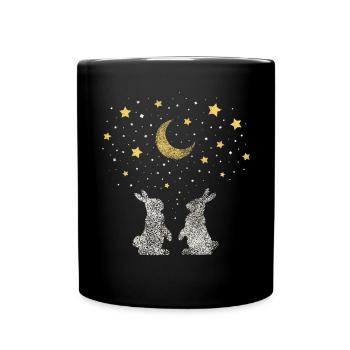 Schlafshirt Kuschelshirt Kaninchen Hasen - Tasse einfarbig - Schwarz - Vorne