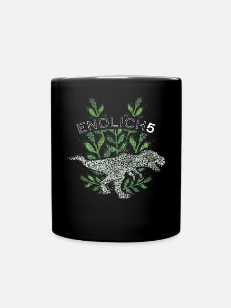 Fünfter Geburtstag 5 Tyrannosaurus Dino - Tasse einfarbig - Schwarz